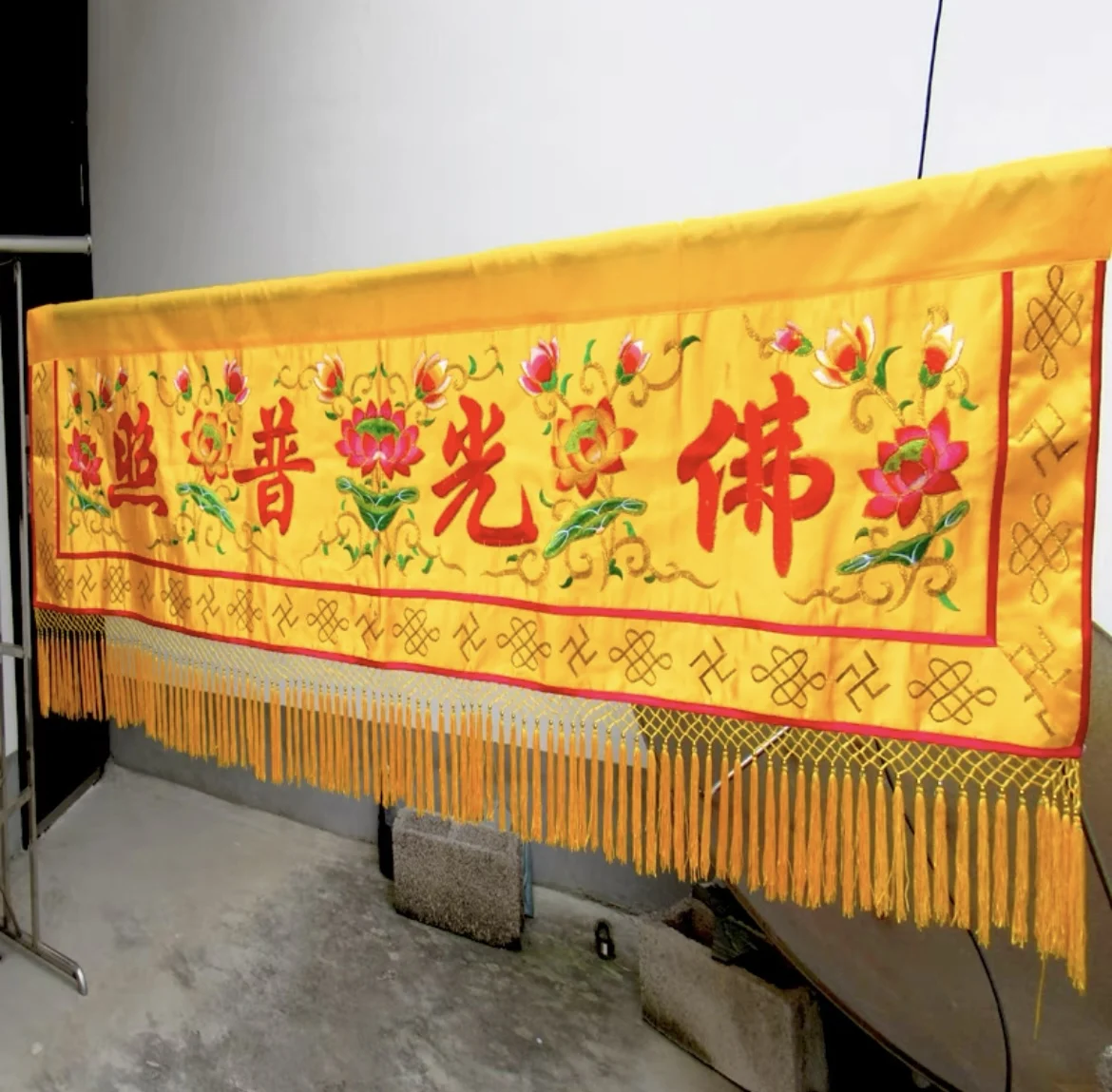 

Wholesale Buddhist Taoism supply Temple HOME altar Worship Buddha Embroidery Altar table wall Hanging Curtain banner streamer