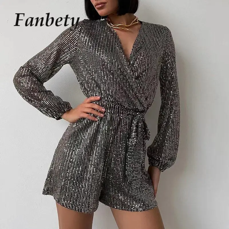 Solid Sequins Deep V Neck Sexy Rompers Women Long Lantern Sleeves Slim Party Playsuit Female Fashion Shiny Tie-Up Wrap Jumpsuits
Solid Sequins Deep V Neck Sexy Rompers Women Long Lantern Sleeves Slim Party Playsuit Female Fashion Shiny Tie-Up Wrap Jumpsuits