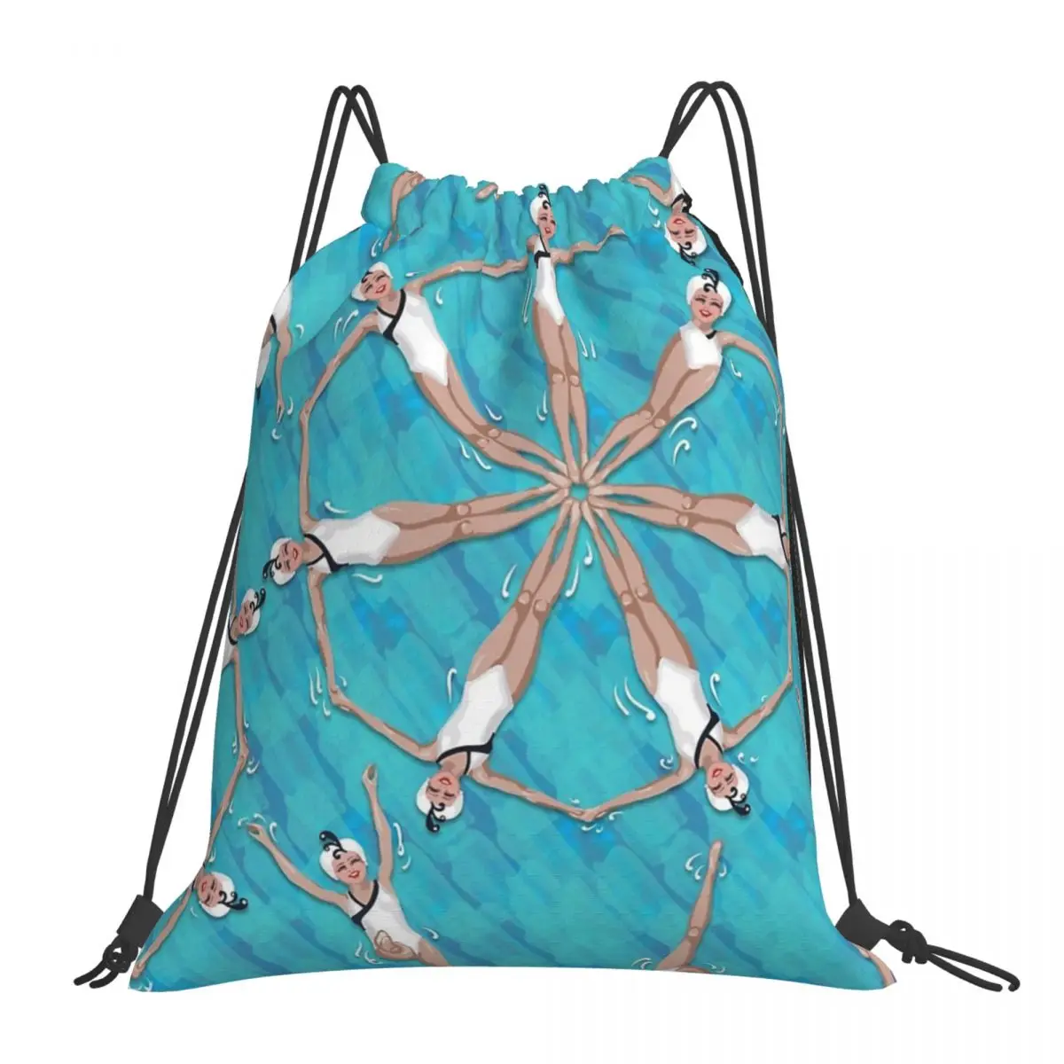 

Cool Sychronized Swimming Pattern Backpacks Portable Drawstring Bags Drawstring Bundle Pocket Storage Bag Book Bags For School