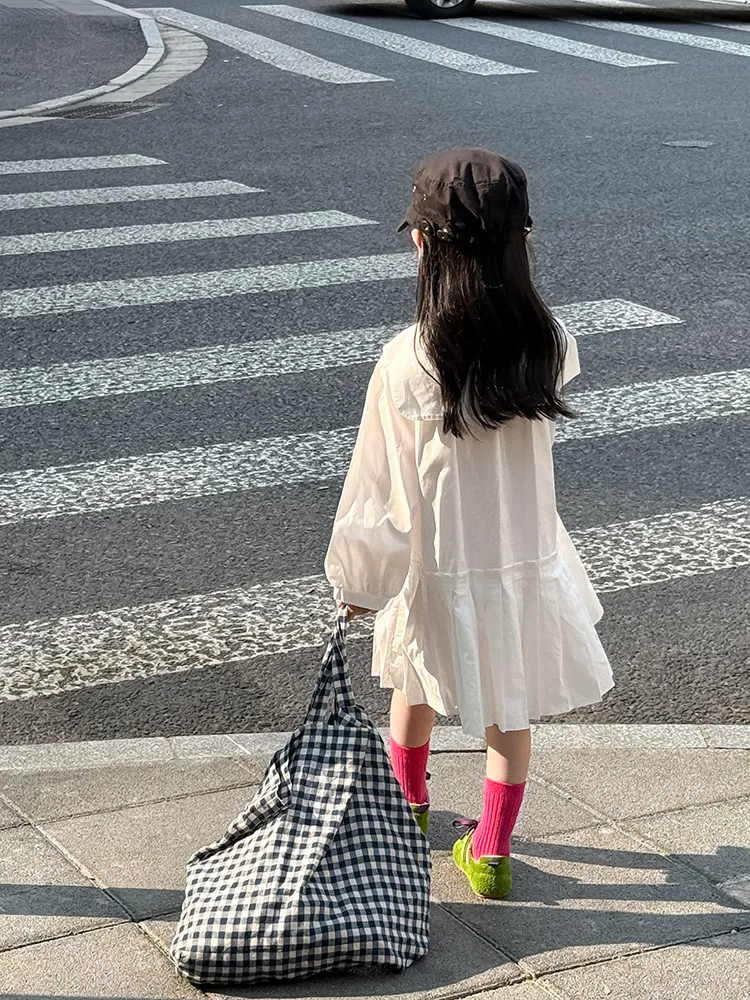 2025 Autumn New Girls Preppy Style Pleated Dress Solid Children Long Sleeve Dress Baby Girl Large Lapel Loose Dress Kids Clothes 10 Sf2f86db18a15455fb404843569f90c72k