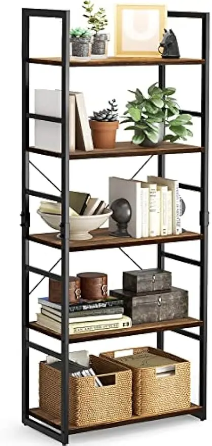 5-Tier Bookcase, Storage Bookshelves, Tall Ladder Shelf Organizer, Display Shelf with Steel Frame, Vintage Standing Shelf
5-Tier Bookcase, Storage Bookshelves, Tall Ladder Shelf Organizer, Display Shelf with Steel Frame, Vintage Standing Shelf