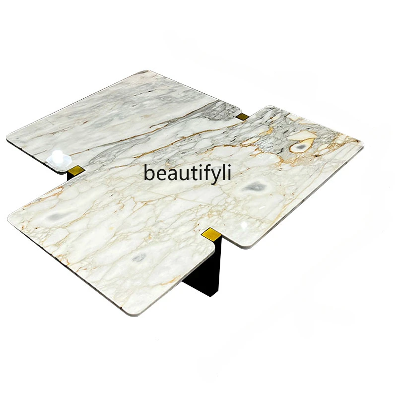 

Luxury Slate Tea Table Italian Minimalist Small Apartment Living Room Designer Light Luxury Natural Marble Irregular Tea Table