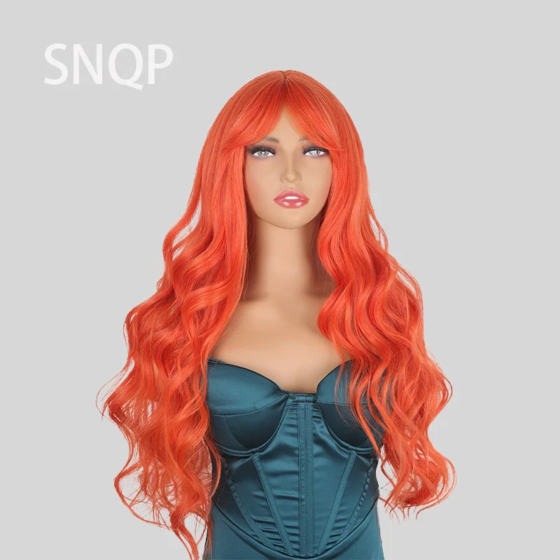 

SNQP 31inch Orange Center-parted Curly Wig New Stylish Hair Wig for Women Daily Cosplay Party Heat Resistant Natural Looking