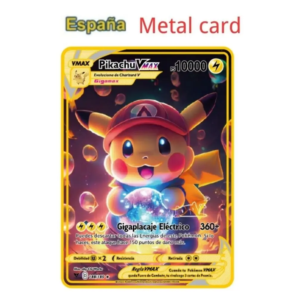 

Spanish pokemon cards gold metal pokemon cards Spanish hard iron cards mewtwo pikachu gx charizard vmax package game collection