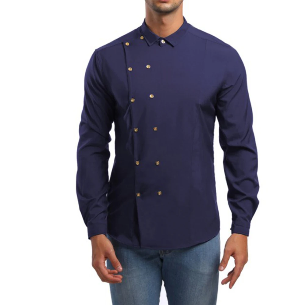 New Men's Diagonal Placket Double Breasted Lapel Collar Shirts Blouse Long Sleeve Casual Formal Office Shirt Tops Male
New Men's Diagonal Placket Double Breasted Lapel Collar Shirts Blouse Long Sleeve Casual Formal Office Shirt Tops Male