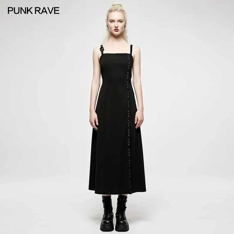

PUNK RAVE Women's Dark Long Slip Dress Gothic Daily Slim Party Club Sexy Girl Black Strapless Mini Dresses Summer