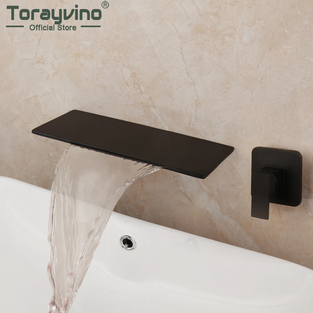 

Torayvino Matte Black Bathroom Faucet Waterfall Spout Wall Mounted Bathtub Washbasin Mixer Water Tap Basin Hot and Cold Taps