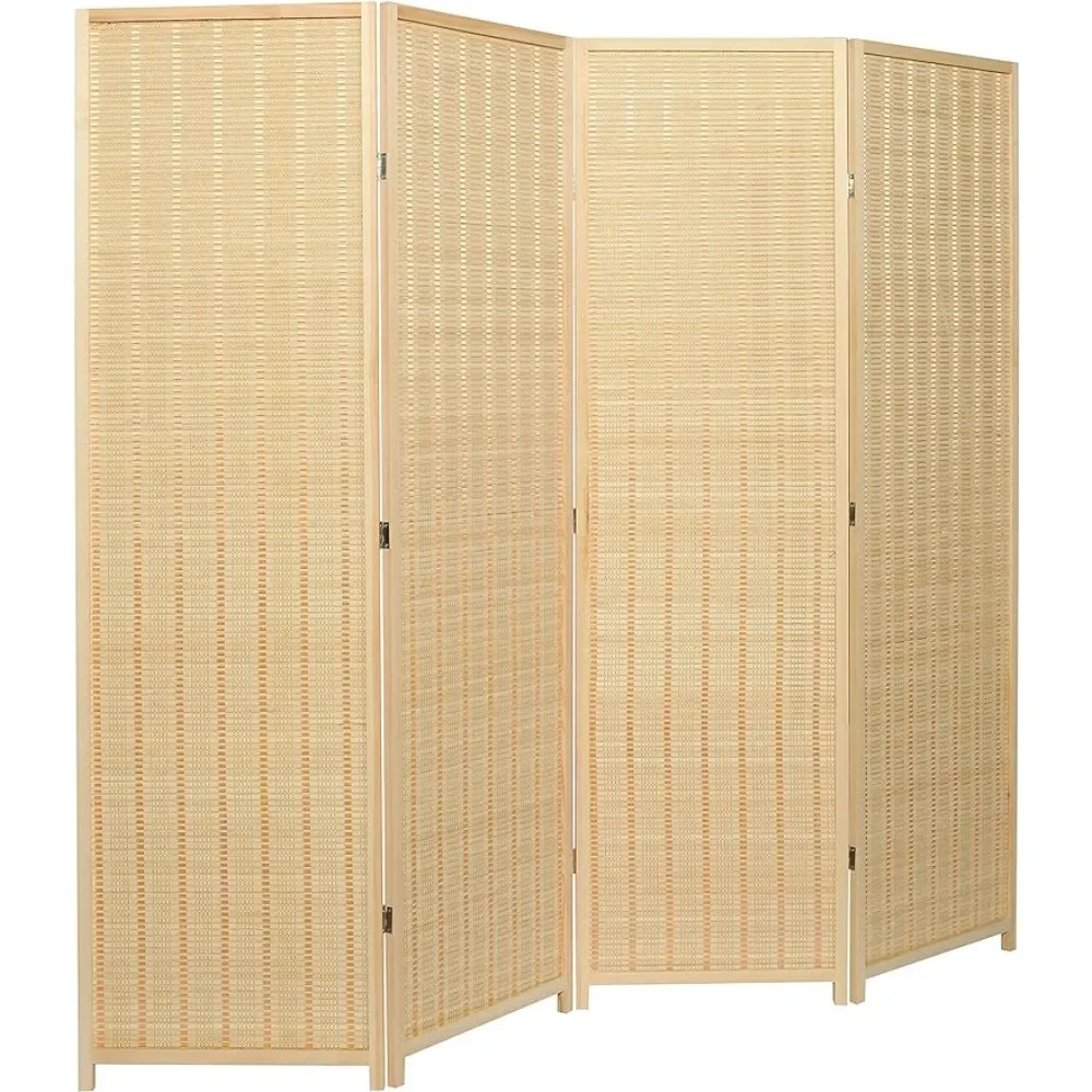 

Decorative Freestanding Beige Woven Bamboo 4 Panel Hinged Privacy Screen Portable Folding Room Divider Office Partition Moving