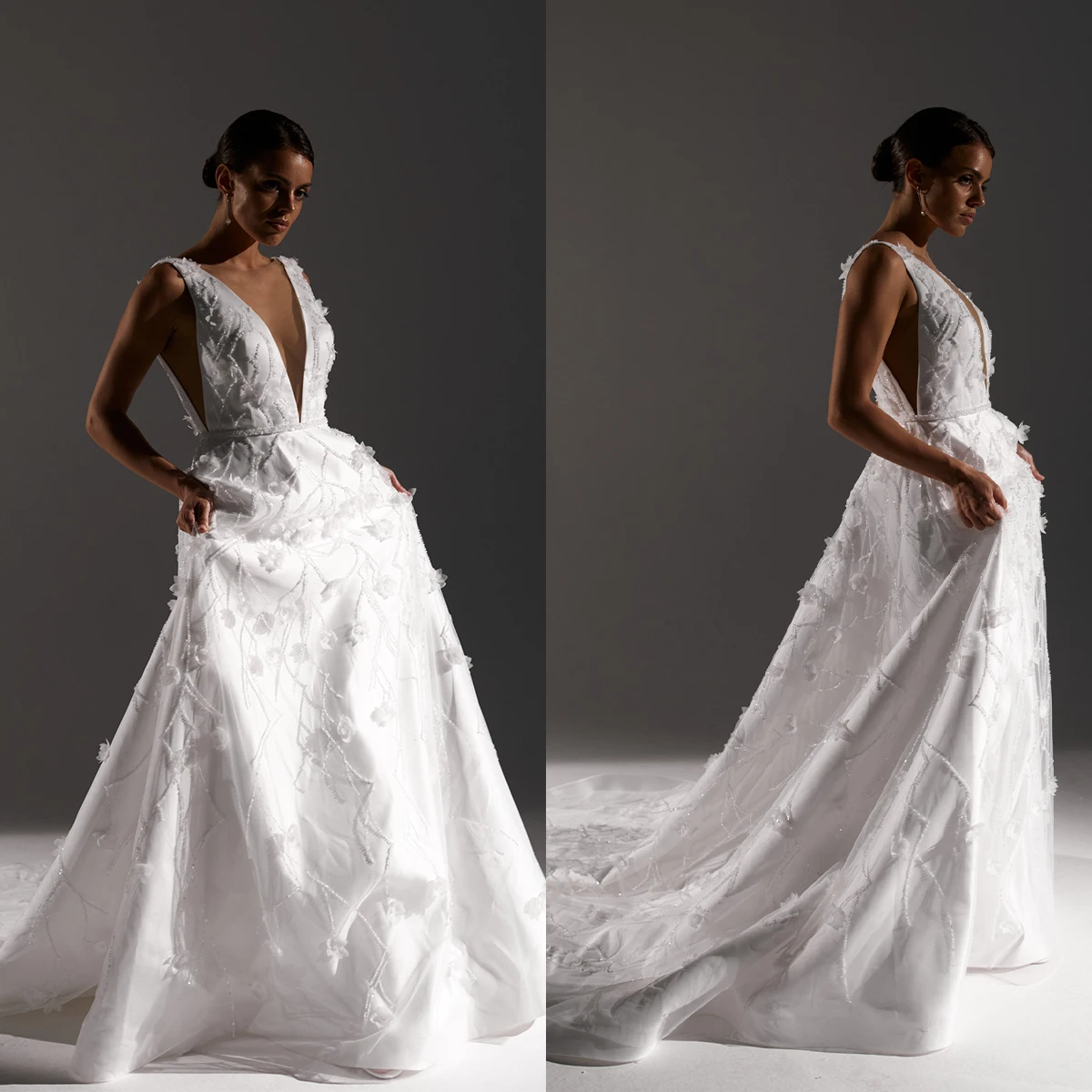 Haute Couture Gorgeous A Line Wedding Dress 3D Flowers Appliques Bridal Gowns Deep V Neck Sweep Train Bride Dressses
Haute Couture Gorgeous A Line Wedding Dress 3D Flowers Appliques Bridal Gowns Deep V Neck Sweep Train Bride Dressses
