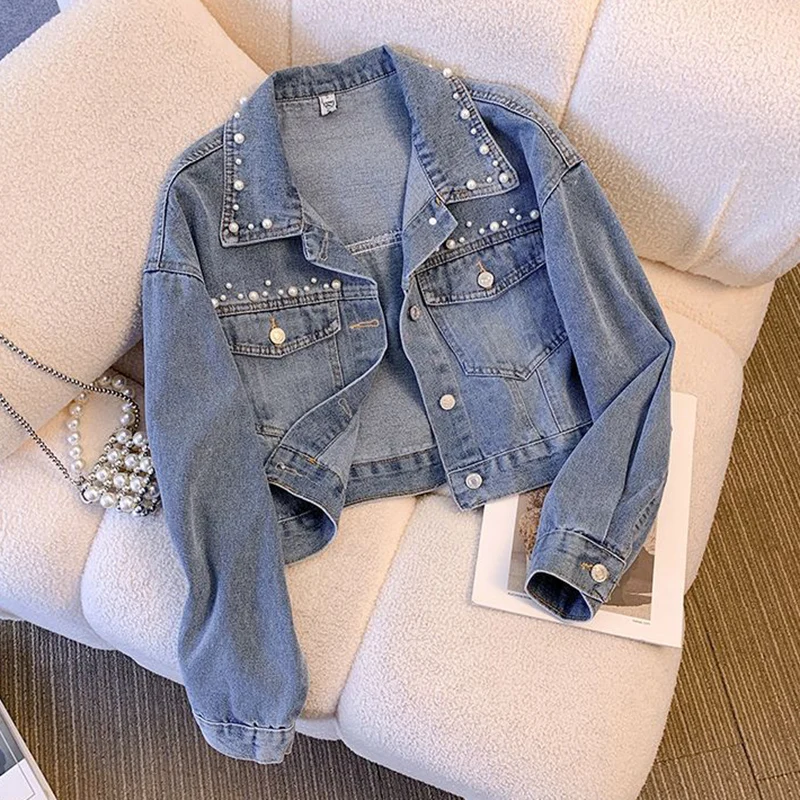Pearl Collar Folding Jacket Denim Women's Long Sleeved Coat Cutting Women's Top 2023 New Basic Button Fashion Short Jacket Coat
Pearl Collar Folding Jacket Denim Women's Long Sleeved Coat Cutting Women's Top 2023 New Basic Button Fashion Short Jacket Coat