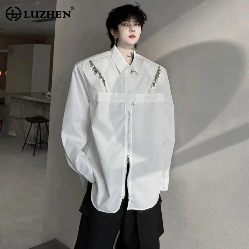 

Модные свободные рубашки LUZHEN в стиле Хай-стрит с молнией, дизайнерские мужские Наплечные накладки, весенние Стильные корейские топы, бесплатная доставка Ede194