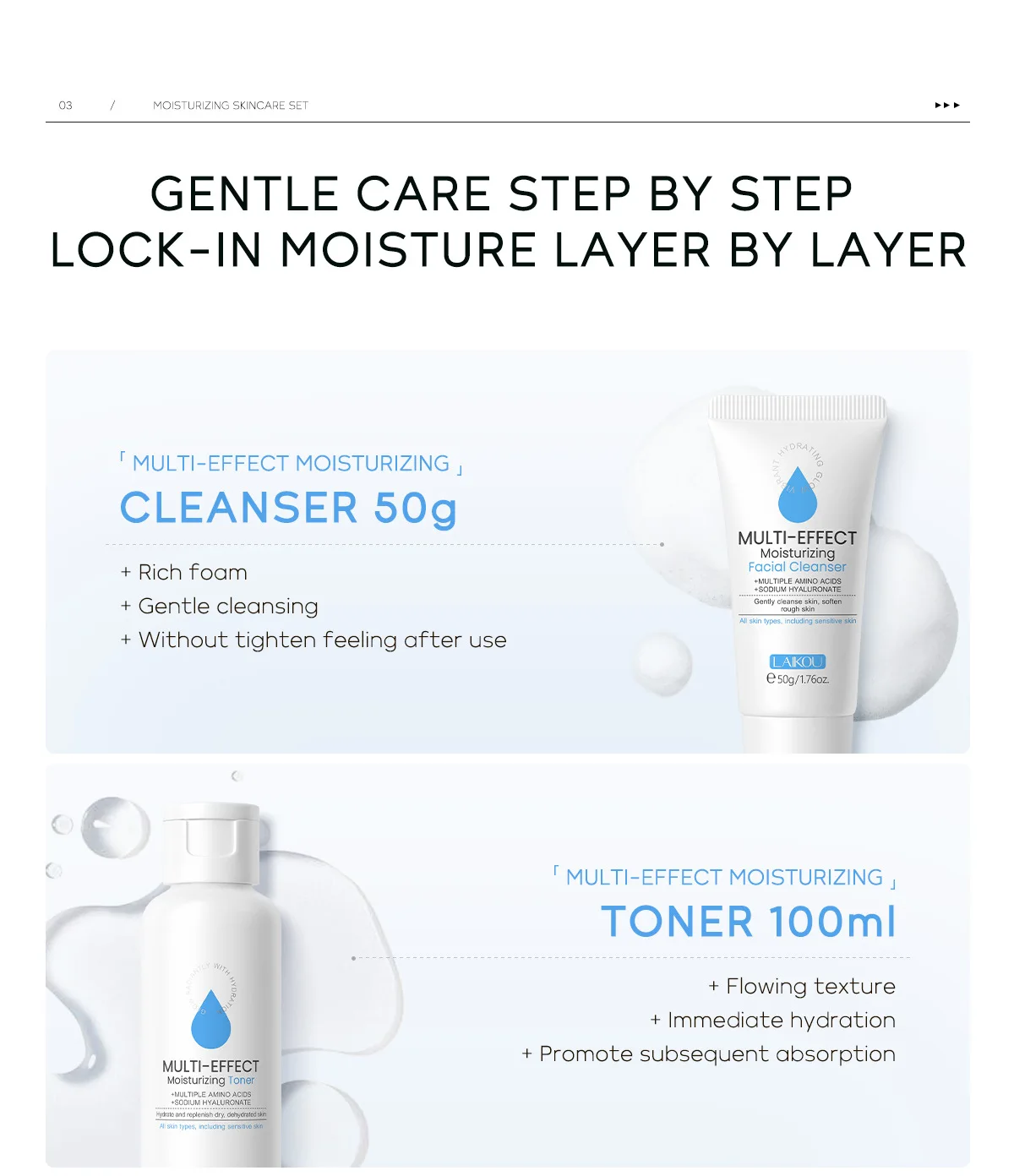 5pcs Multi-Effect Moisturizing Skincare Sets Amino Acids Cleanser Hyaluronic Acid Toner Serum Eye Cream Improve Dry Skin Cream 28 Sf301d40dc93649beb3bcd48ed9bd567f6