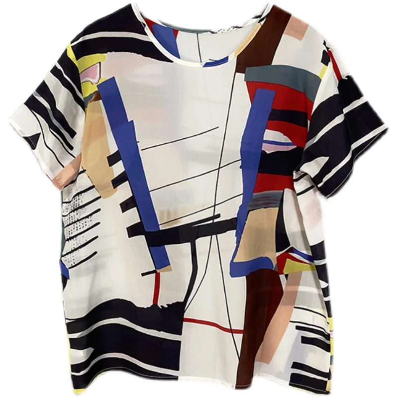 100% Mulberry Silk Woman Cause Blouse Crepe de Chine Loose T-shirt Short Sleeve Top for Women Summer
100% Mulberry Silk Woman Cause Blouse Crepe de Chine Loose T-shirt Short Sleeve Top for Women Summer