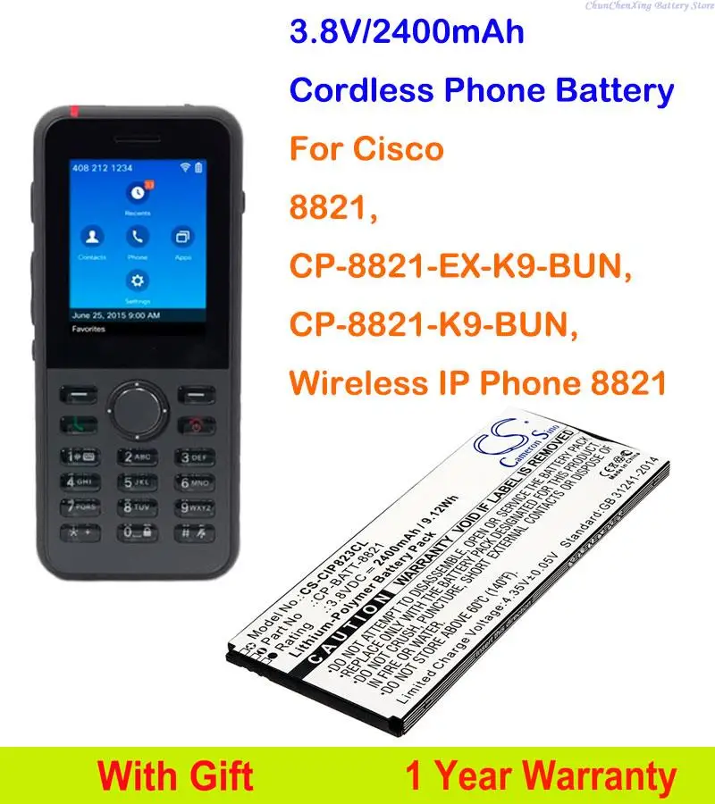 CameronSino 2400mah Cordless Phone battery for CISCO 8821,CP-8821-EX-K9-BUN,CP-8821-K9-BUN,CP-8821-K9-BUN,Wireless IP Phone 8821
CameronSino 2400mah Cordless Phone battery for CISCO 8821,CP-8821-EX-K9-BUN,CP-8821-K9-BUN,CP-8821-K9-BUN,Wireless IP Phone 8821