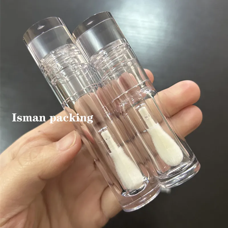 

50Pcs round clear lip gloss tube with big brush wand cosmetic empty transparent plastic refillable concealer bottle 6ml 8ml