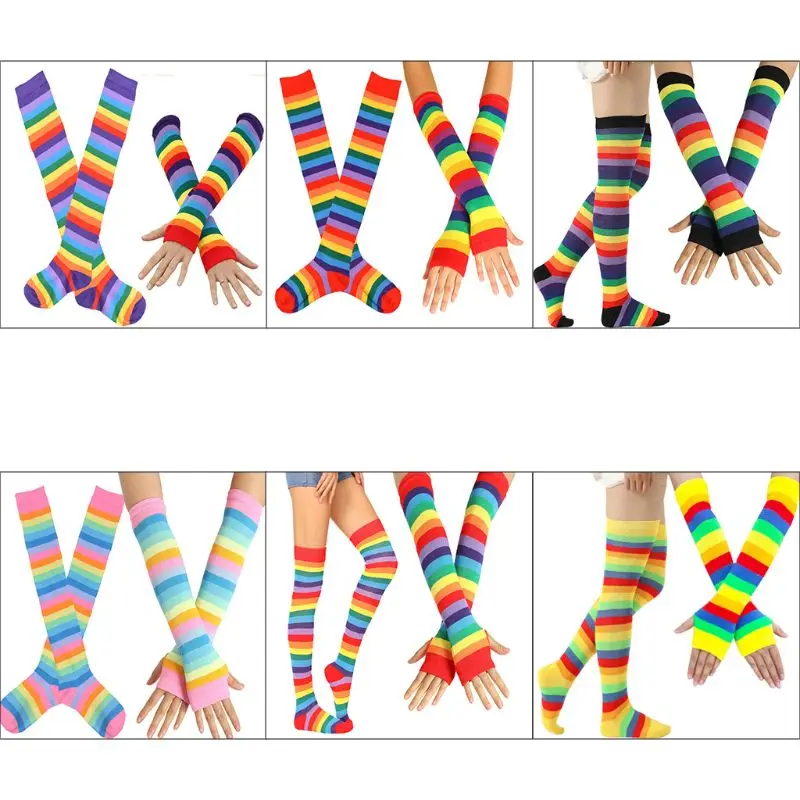 YIYI Women Rainbow Socks Striped Over Knee Thigh High Stockings Arm Warmer Fingerless Gloves Accessory Set Halloween Costume
YIYI Women Rainbow Socks Striped Over Knee Thigh High Stockings Arm Warmer Fingerless Gloves Accessory Set Halloween Costume
