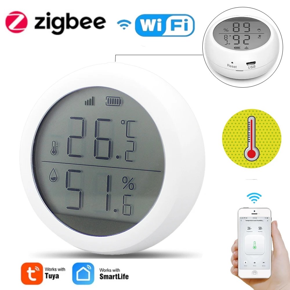 Tuya WiFi ZigBee Smart Home Temperature And Humidity Sensor With LED Screen Smart Life APP Control for Alexa Zigbee Hub
Tuya WiFi ZigBee Smart Home Temperature And Humidity Sensor With LED Screen Smart Life APP Control for Alexa Zigbee Hub