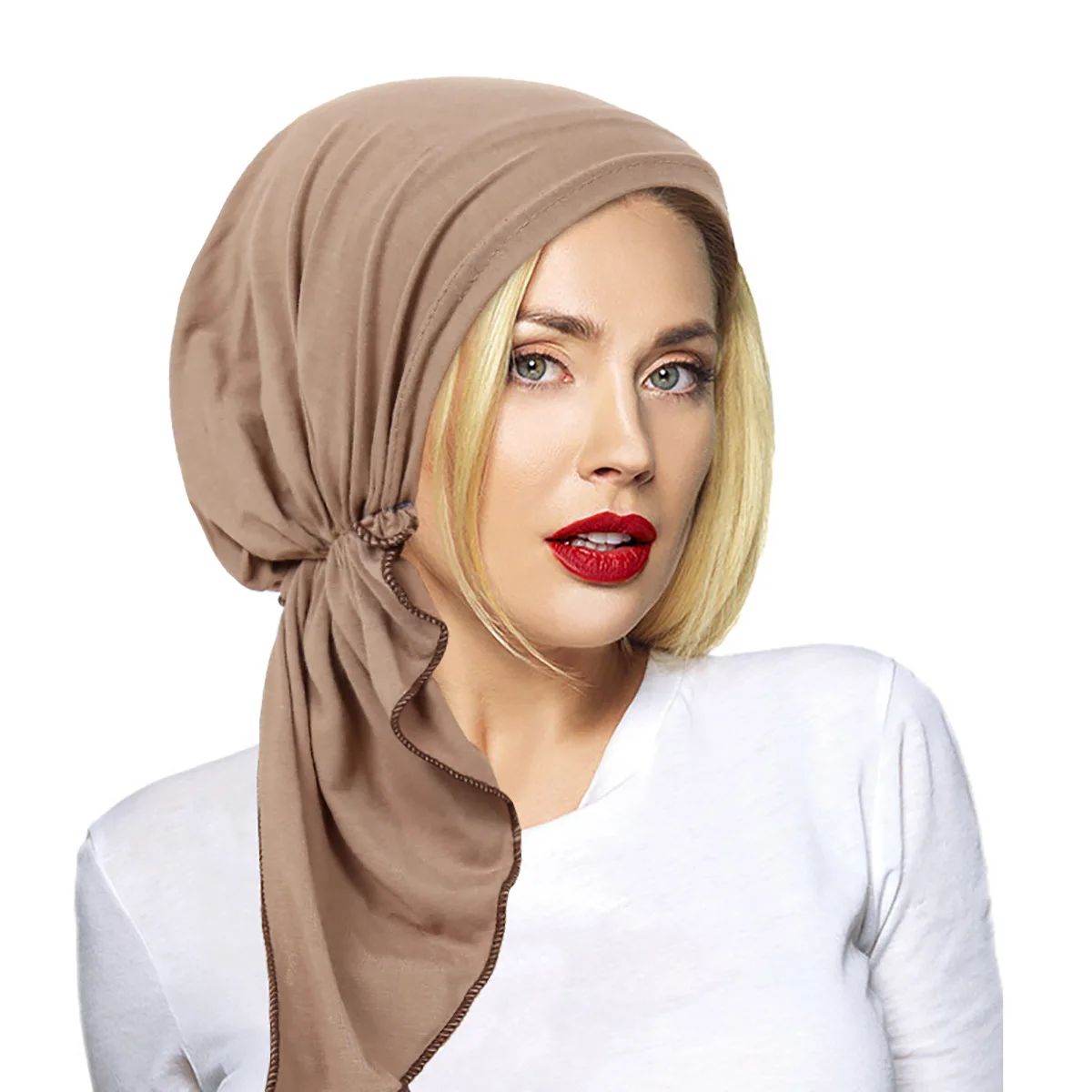 

Muslim Women Turban Hijab Pre-tied Hat Bonnet Chemo Cap Hat Hair Loss Head Scarf Wrap Headscarf Bandana Hat Beanies Solid Arab