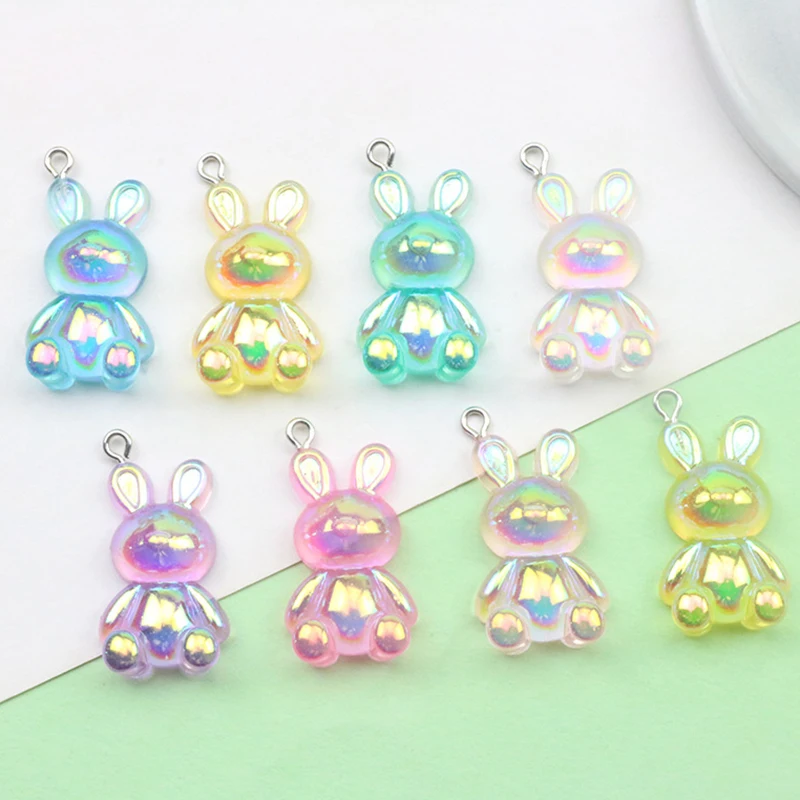 

10pcs Plating AB Colorful Laser Rabbit Resin Charms Pendant for DIY Earring Keychain Bag Bracelet Jewelry Making