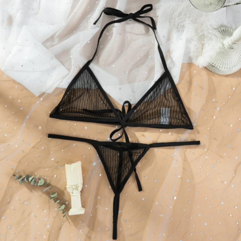 Sexy Womens Lingerie Set Erotic Sheer Mesh Extreme Micro Bikini Underwear Femme Halter Mini Bra Top With G-String Thong
Sexy Womens Lingerie Set Erotic Sheer Mesh Extreme Micro Bikini Underwear Femme Halter Mini Bra Top With G-String Thong