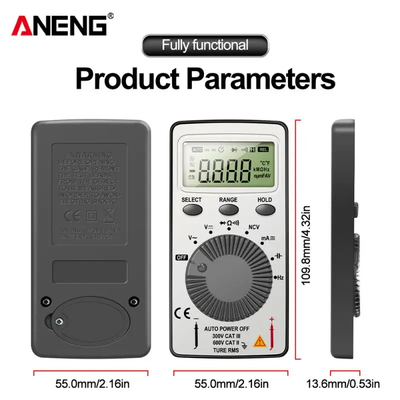 ANENG AN101 Mini Digital Multimeter Auto Multimetro Tester DC/AC Professional Testers True Rms Tranistor Meter With Test Lead
ANENG AN101 Mini Digital Multimeter Auto Multimetro Tester DC/AC Professional Testers True Rms Tranistor Meter With Test Lead
