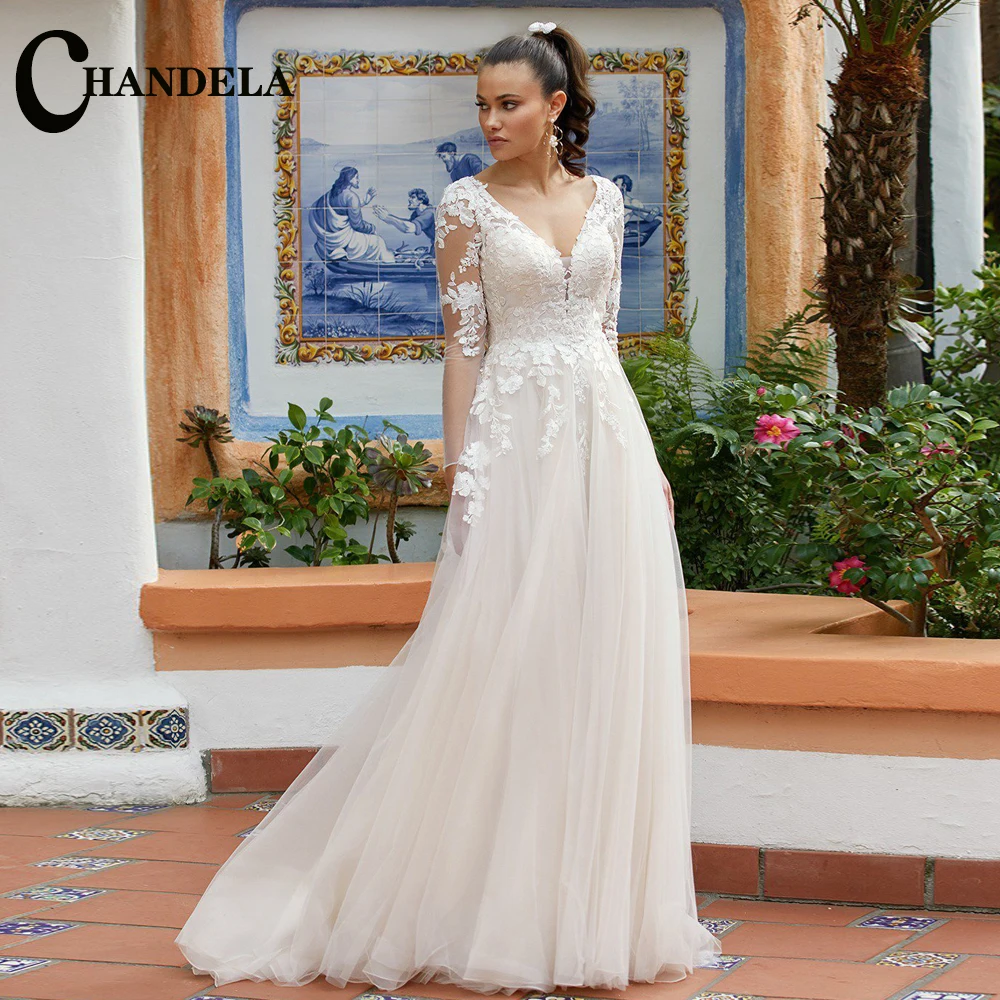 CHANDELA Graceful Wedding Dresses Long Sleeves A-Line Pleat Scoop Appliques Bridal Gown Suknia slubna Customised For Women
CHANDELA Graceful Wedding Dresses Long Sleeves A-Line Pleat Scoop Appliques Bridal Gown Suknia slubna Customised For Women