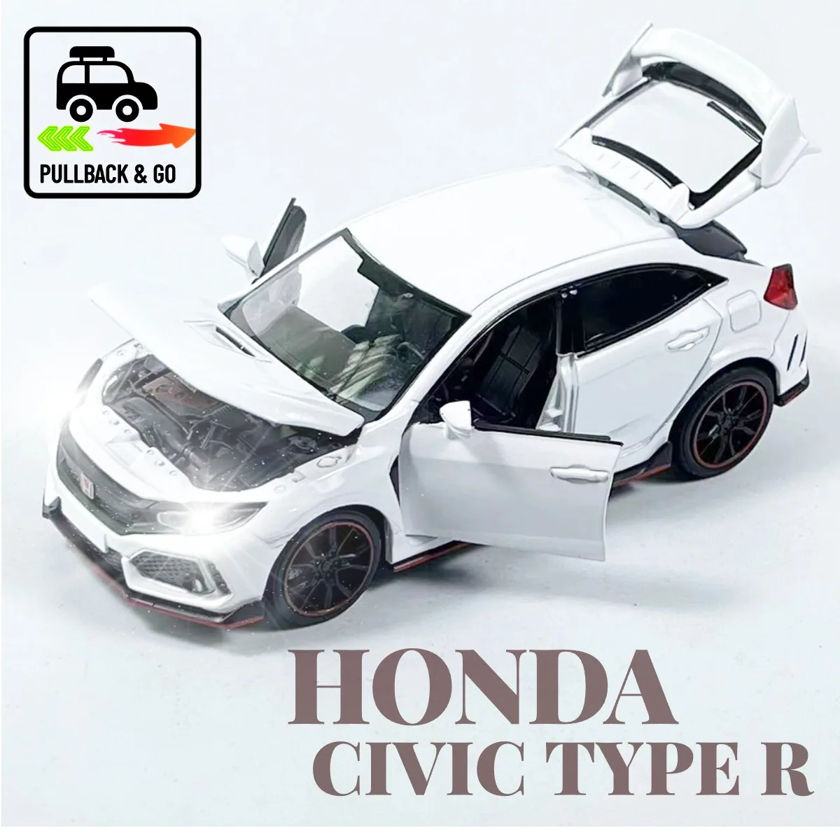 1:32 Honda Civic Pullback Car Toy with Lights Engine Sound, Metal Diecast Car Model Scale Replica Gift Kid Boy Toy
1:32 Honda Civic Pullback Car Toy with Lights Engine Sound, Metal Diecast Car Model Scale Replica Gift Kid Boy Toy