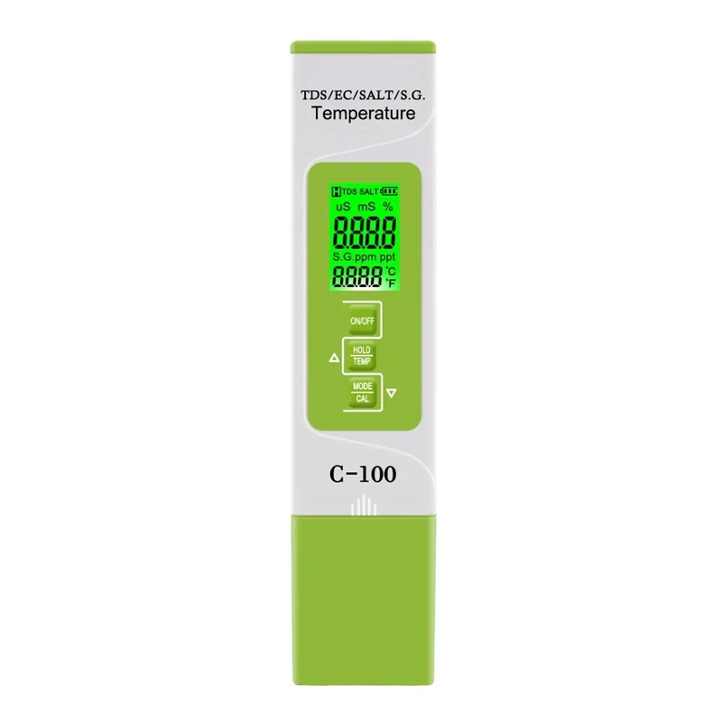 1 PCS TDS/EC/Salinity/S.G./Temperature Salt Meter Digital Sea Water Quality Tester 5-In-1 Green Plastic For Swimming Pools
1 PCS TDS/EC/Salinity/S.G./Temperature Salt Meter Digital Sea Water Quality Tester 5-In-1 Green Plastic For Swimming Pools