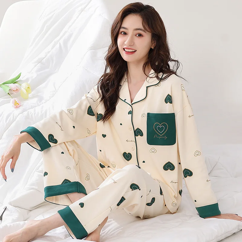 Pajamas Women's Spring and Autumn Pure Cotton Long sleeved Outwear Home Furnishings All Cotton Casual Set
Pajamas Women's Spring and Autumn Pure Cotton Long sleeved Outwear Home Furnishings All Cotton Casual Set