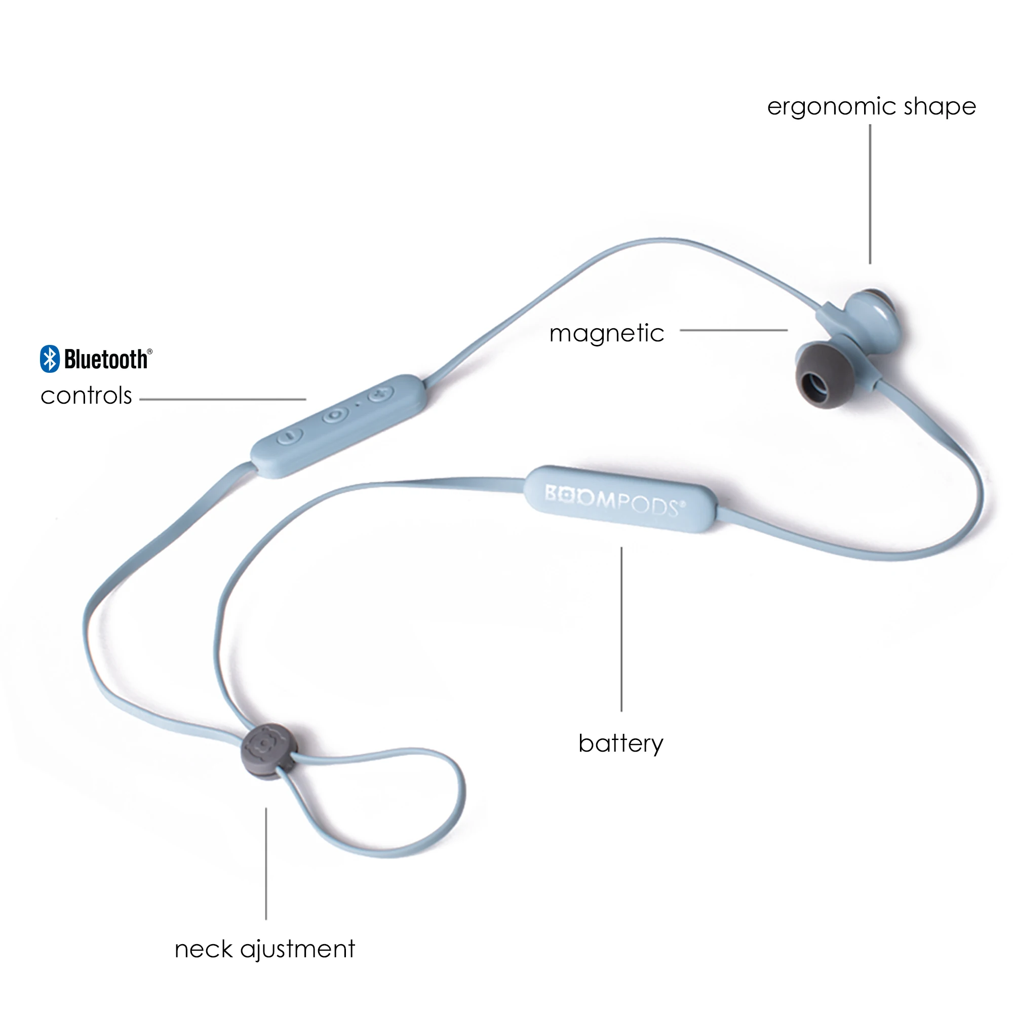 

Boompods Wireless Bluetooth Neckband Earphones IPX4 Waterproof Headset With Mic Headphones In-Ear Sport Collar Earbuds