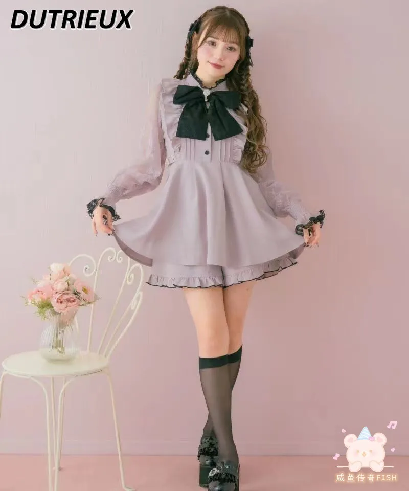 

Rojita New Bow Rhinestone Flying Sleeve Top Mine Mass-Produced Sweet Dress and Base Skirt Blouse and Pants Two Piece Set