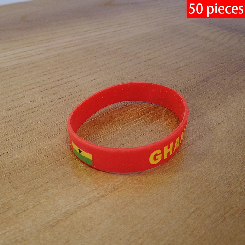 

50pcs Ghana National Flag Wristbands Sports Silicone Bracelet Men Women Rubber Band Patriotic Commemorative Fashion Accessory