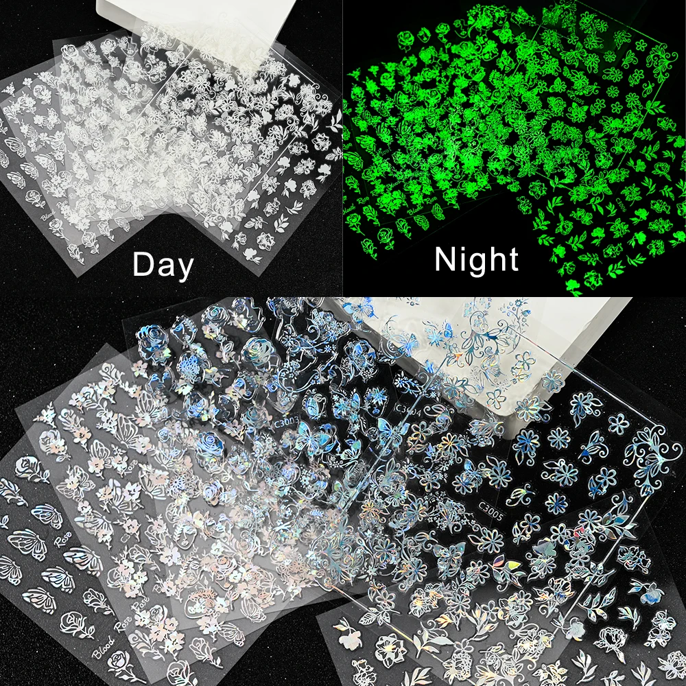 6pcs/set Luminous Butterfly Flowers Nail Art Stickers 3D Self Adhesive Laser Silver Gold Nail Art Decals Sticker Glow in Night
6pcs/set Luminous Butterfly Flowers Nail Art Stickers 3D Self Adhesive Laser Silver Gold Nail Art Decals Sticker Glow in Night