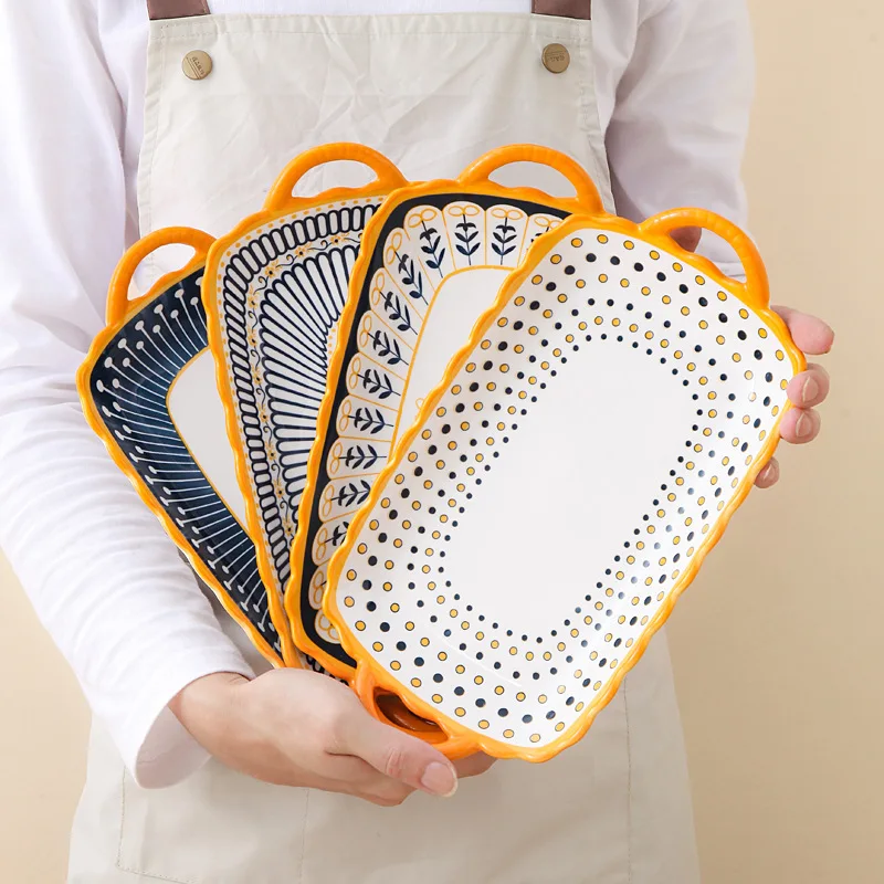 Creative Ceramic Plate Underglaze Color Lotus Binaural Square Fish Plates Jiaozi Dish Single Baking Plate for Home Use
Creative Ceramic Plate Underglaze Color Lotus Binaural Square Fish Plates Jiaozi Dish Single Baking Plate for Home Use