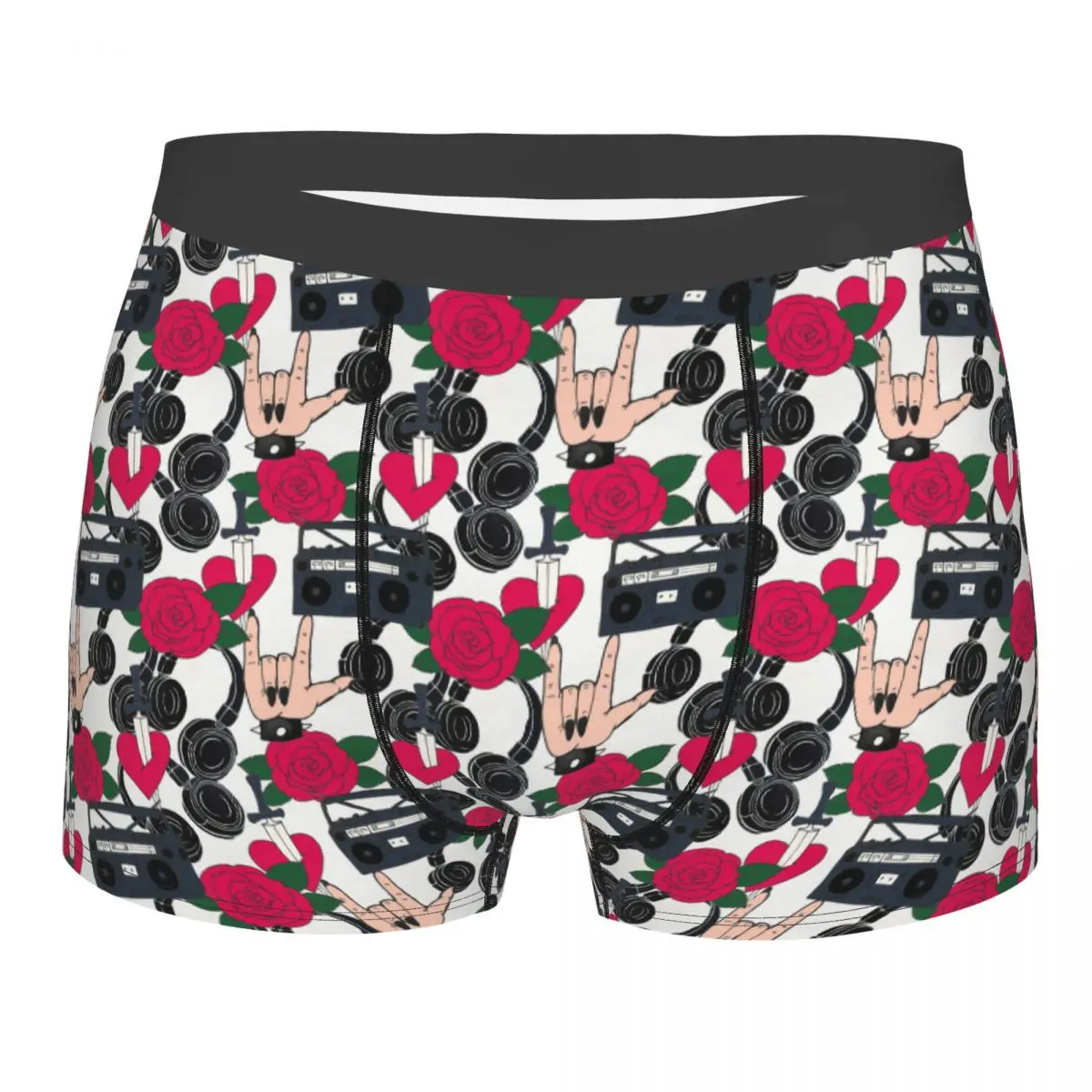 

Rock Hand Roses Heart Tattoo Men Underwear Boxer Briefs Shorts Panties Hot Polyester Underpants for Male Plus Size
