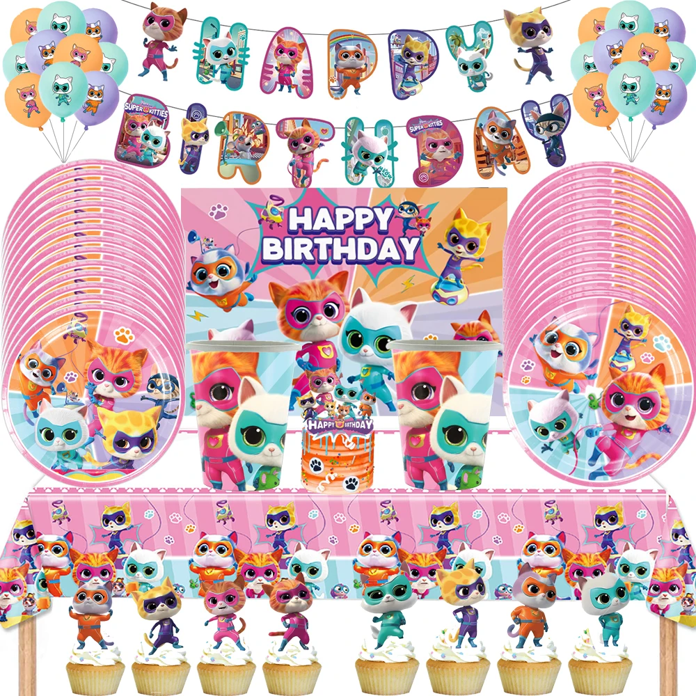 Super Cat Squad Sets Birthday Decorations for Party Disposable Tableware Paper Napkins Cups Plates Tablecloths Party Supplies
Super Cat Squad Sets Birthday Decorations for Party Disposable Tableware Paper Napkins Cups Plates Tablecloths Party Supplies