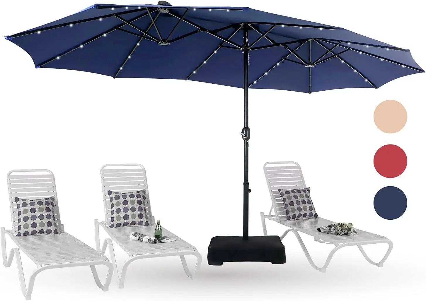 

15ft Solar LED Large Patio Umbrella Double-Sided Outdoor Market Pool Lighted Umbrellas with 36 LED Lights, Umbrella Base