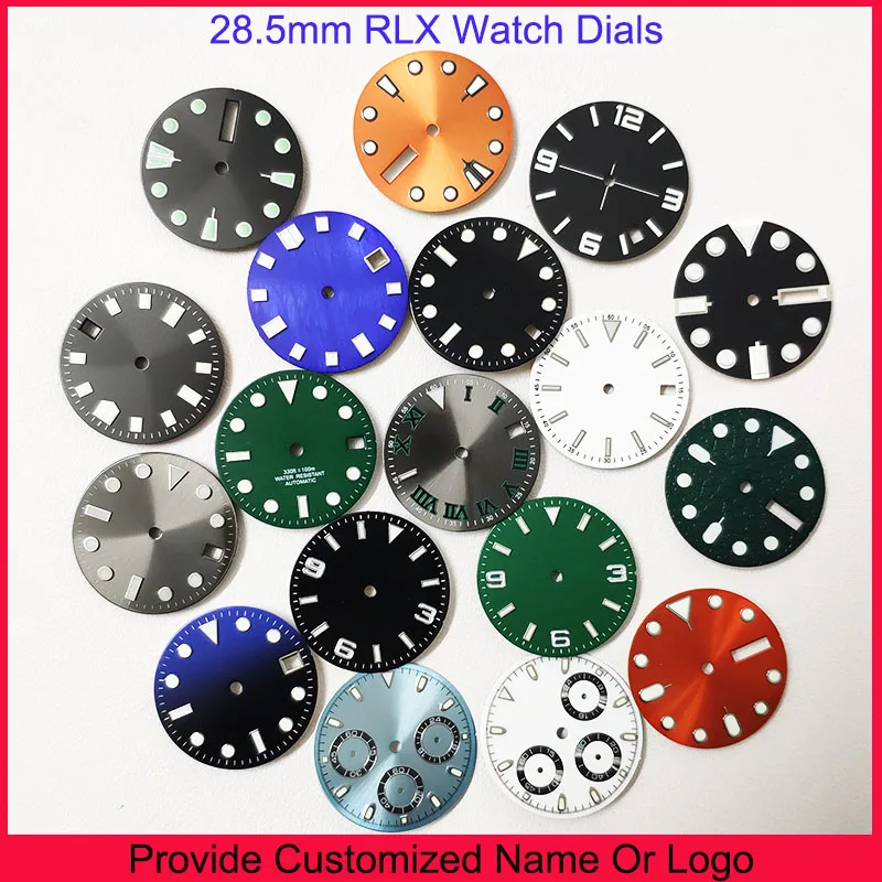 

NH35 NH34 VK63 Dials Insert 28.5mm 29mm Modified By RLX Watches Dial Custom S Logo DIY Logo Blue Green Luminous Men Watch Parts