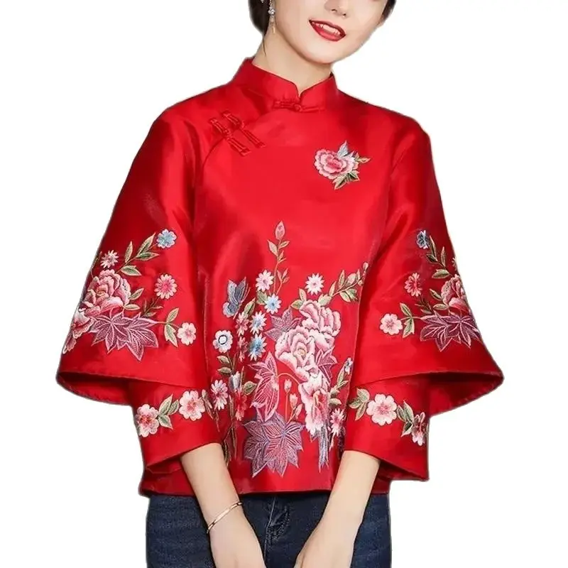 

Ethnic Style Tang Suit Women Blouse Vintage Harajuku Embroidery Chinese Tops Eleganti Loose Spring Autumn New Female Shirt Hanfu