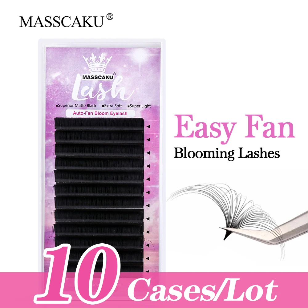 

MASSCAKU 10cases/lot Fast Shipping 0.05/0.07/0.10mm Auto Flowering Volume Eyelash Extra Soft Russia Volume Faux Lash for Makeup