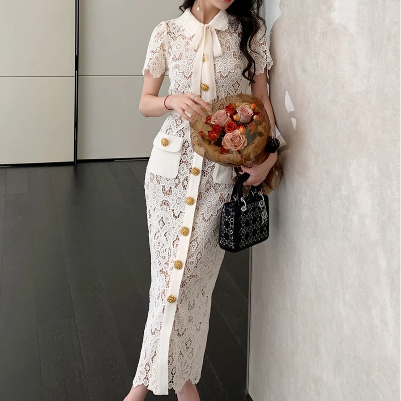 High Quality Runway Designer Dress Women Sexy Elegant Short Sleeve Hollow Out White Lace Long Dresses 2023 Summer Clothes
High Quality Runway Designer Dress Women Sexy Elegant Short Sleeve Hollow Out White Lace Long Dresses 2023 Summer Clothes