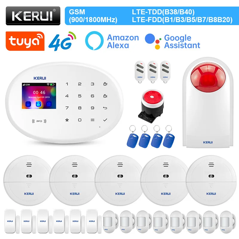 

KERUI W204 Alarm System 4G WIFI GSM Alarm Tuya Smart Home Motion Sensor Detector Alexa Door Sensor Flashing Siren IP Camera