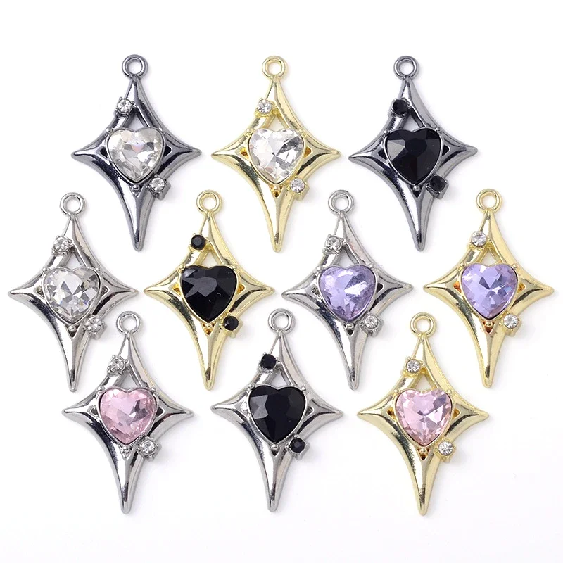 

WZNB 10Pcs Stars Chamrs Hearts Crystal Meteor Alloy Pendant for Jewelry Making Handmade Earrings Necklace Diy Accessories