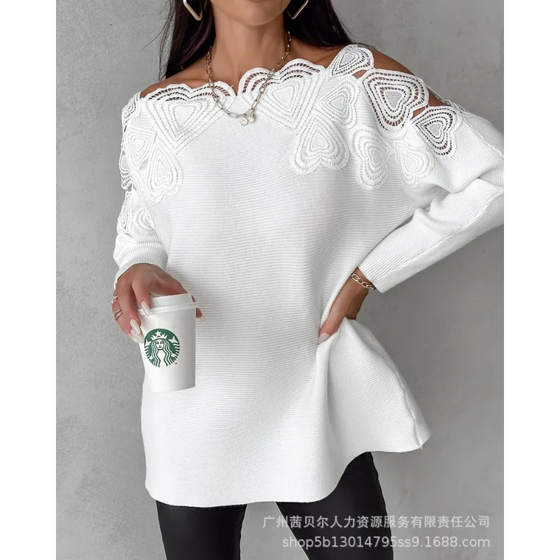 2023 Autumn Winter New Women's Clothing off-Neck Long Sleeve Lace Stitching Solid Color Sweater Casual Fashion
2023 Autumn Winter New Women's Clothing off-Neck Long Sleeve Lace Stitching Solid Color Sweater Casual Fashion