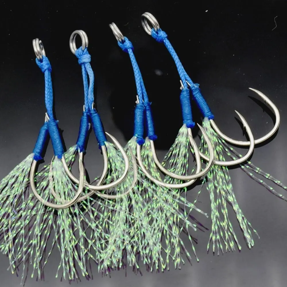 

10#-20# Metal Jig Double Hooks High Tensile Force High Carbon Steel Metal Jig Tail Assist Hooks Antirust Sharp