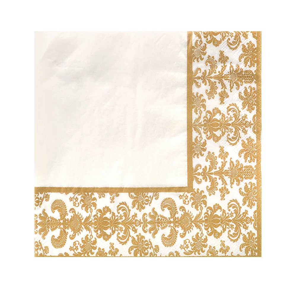 Gold Printing Disposable Napkin Tissue Paper Printed Napking for Restaurant and Hotel (Golden + White) Towel Wedding
Gold Printing Disposable Napkin Tissue Paper Printed Napking for Restaurant and Hotel (Golden + White) Towel Wedding