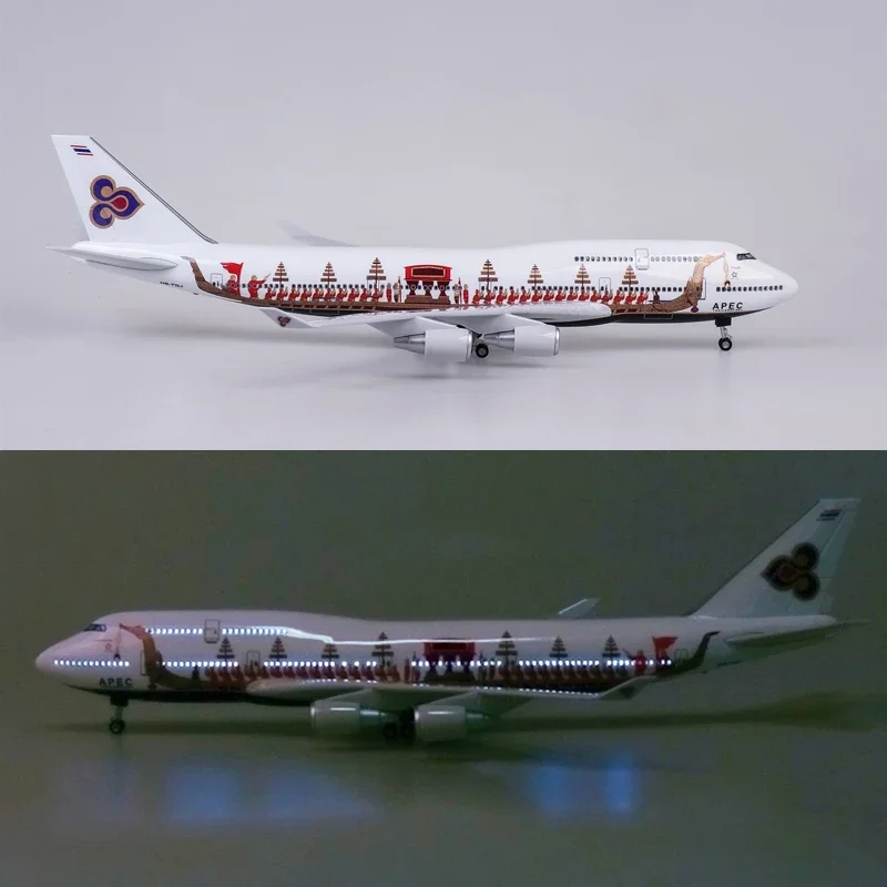 

Diecast 747 Plane Model 47CM Thailand Dragon Boat B747 Aircraft THAI Airline Model W Light and Wheel Landing Gear Resin Toy Gift