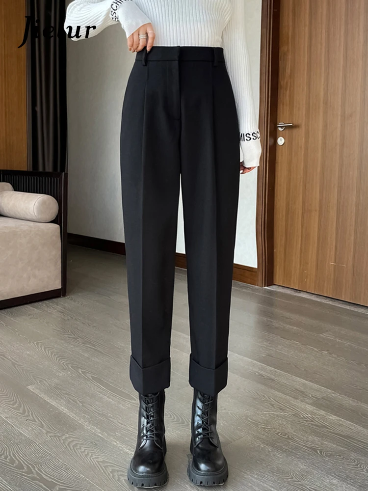 

Jielur Winter New Casual Female Harem Pants Basic Office Ladies Loose Thick Solid Color Fashion Female Streetwear Black Coffee