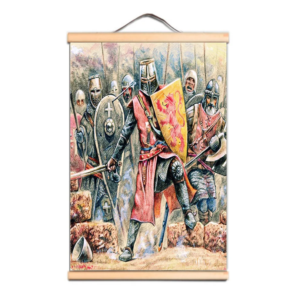 

Ancient War Military Art Posters with Solid Wood Axis Vintage Wall Chart Man Cave Home Decor Scroll Painting of Knights Templar
