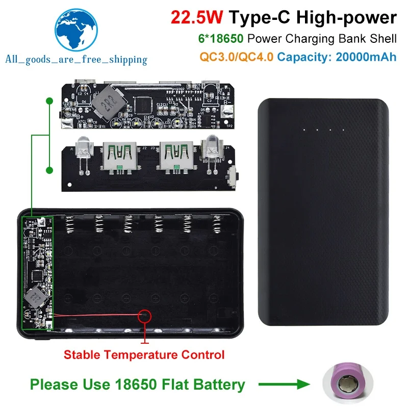 QC4.0 QC3.0 Dual USB Micro/Type-C USB 6*18650 Power Bank Battery Box 5V 4.5A 22.5W 20000mAh Mobile Phone Charger DIY Shell Case
QC4.0 QC3.0 Dual USB Micro/Type-C USB 6*18650 Power Bank Battery Box 5V 4.5A 22.5W 20000mAh Mobile Phone Charger DIY Shell Case